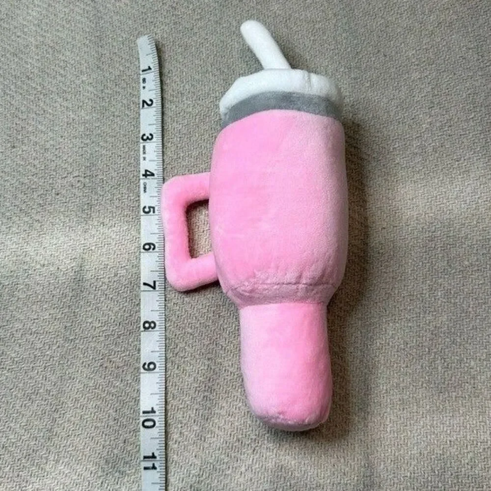 NEW Water Drink Tumbler Cup Plush Dog Toy Pink Cute Gift Puppy Squeaky Stanley